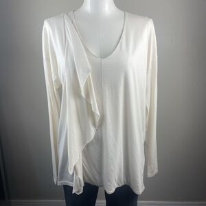 lilla p ivory flowy vneck M longsleeve cotton blouse Romantic Ruffle